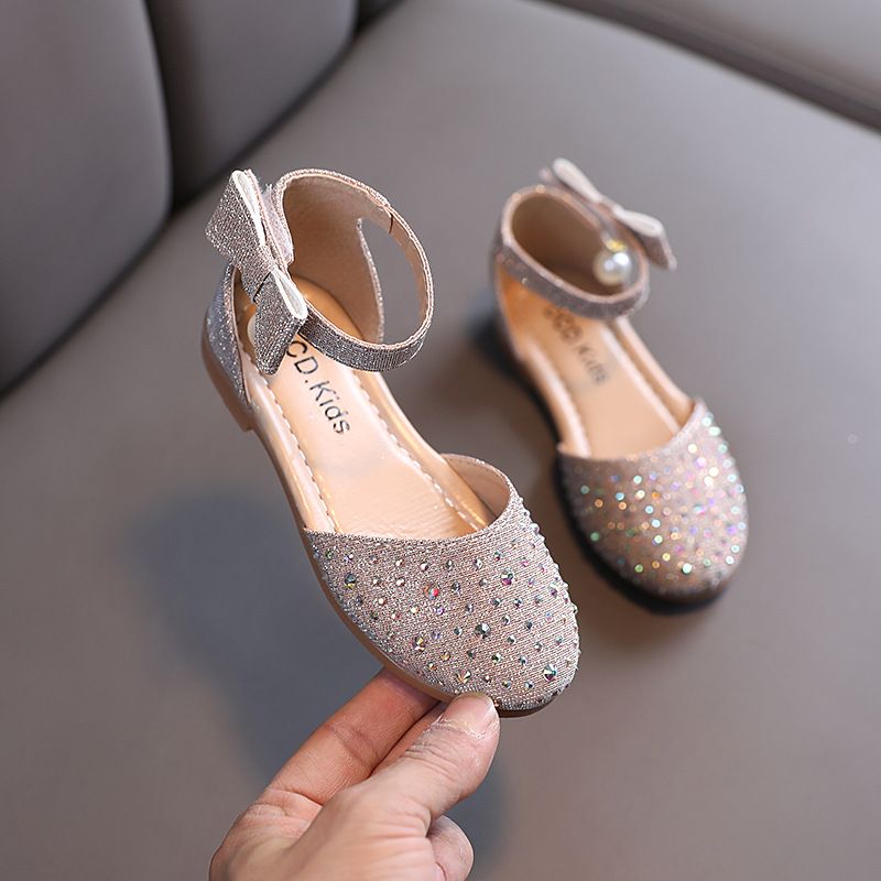 Children's leather shoes, girls' single shoes, pearl rhinestones, small and medium-sized children's princess shoes, children's sandals