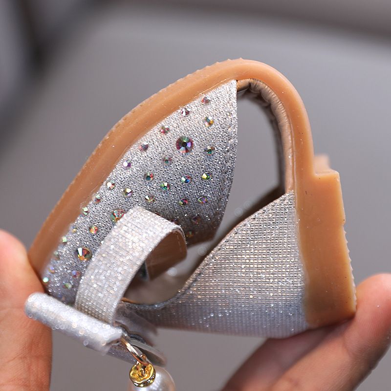 Children's leather shoes, girls' single shoes, pearl rhinestones, small and medium-sized children's princess shoes, children's sandals