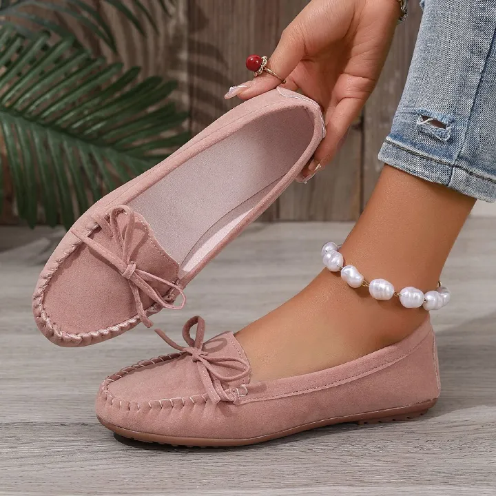 Wish Women's Bean Shoes Spring and Autumn New Style European and American Bow Flat Single Shoes Round Head Pregnant Women's Large Shoes