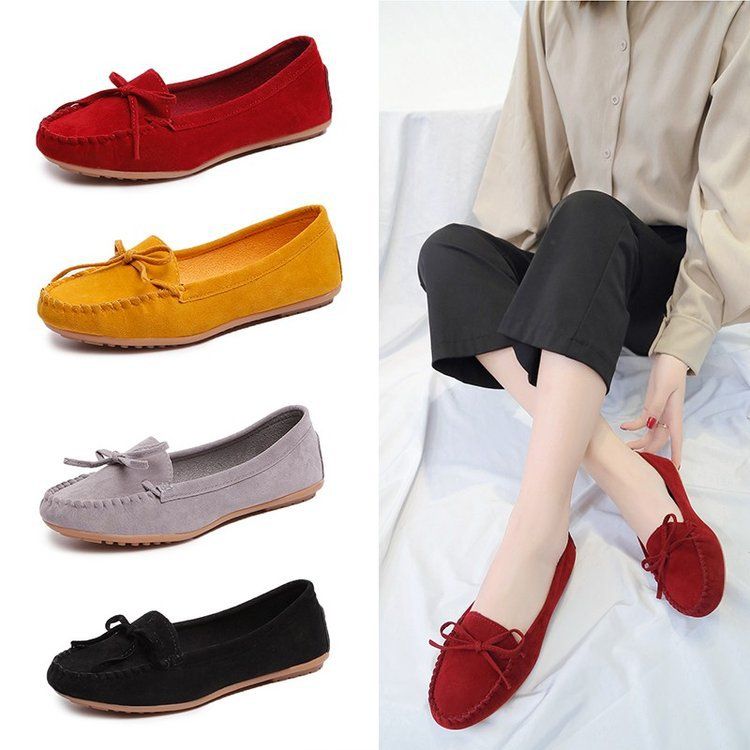 Wish Women's Bean Shoes Spring and Autumn New Style European and American Bow Flat Single Shoes Round Head Pregnant Women's Large Shoes
