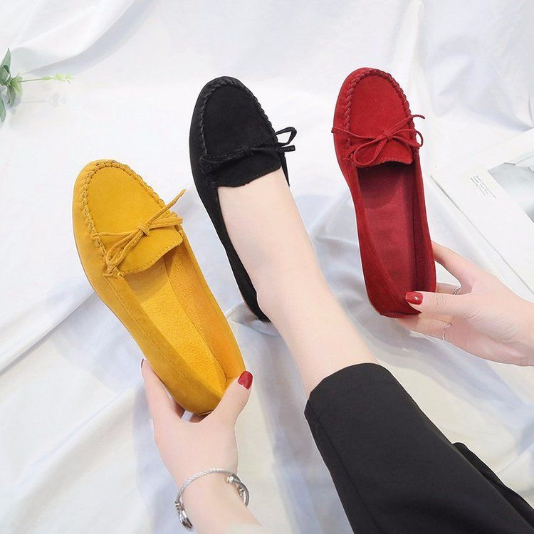 Wish Women's Bean Shoes Spring and Autumn New Style European and American Bow Flat Single Shoes Round Head Pregnant Women's Large Shoes