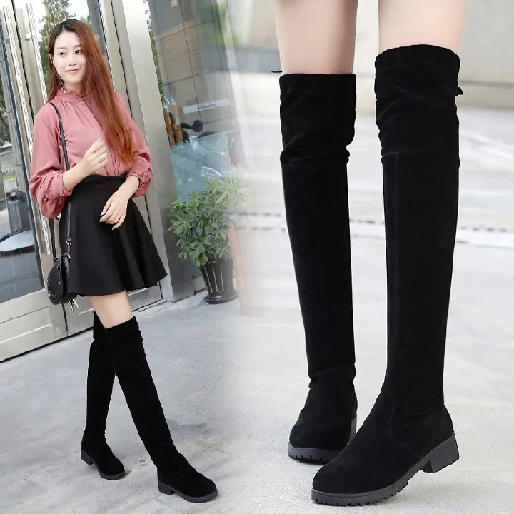 Women's autumn and winter new boots with frosted mid heel, slimming over the knee long boots, women's thick heels, Martin boots, women's