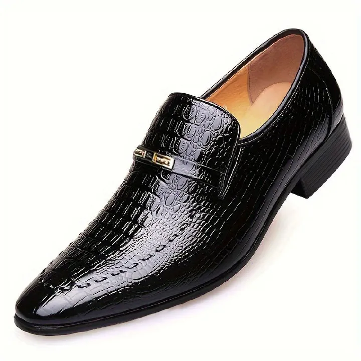 Imitation crocodile pattern square toe shallow mouth fashionable men's leather shoes, plus size embossed leather shoes, business leather shoes, single shoes