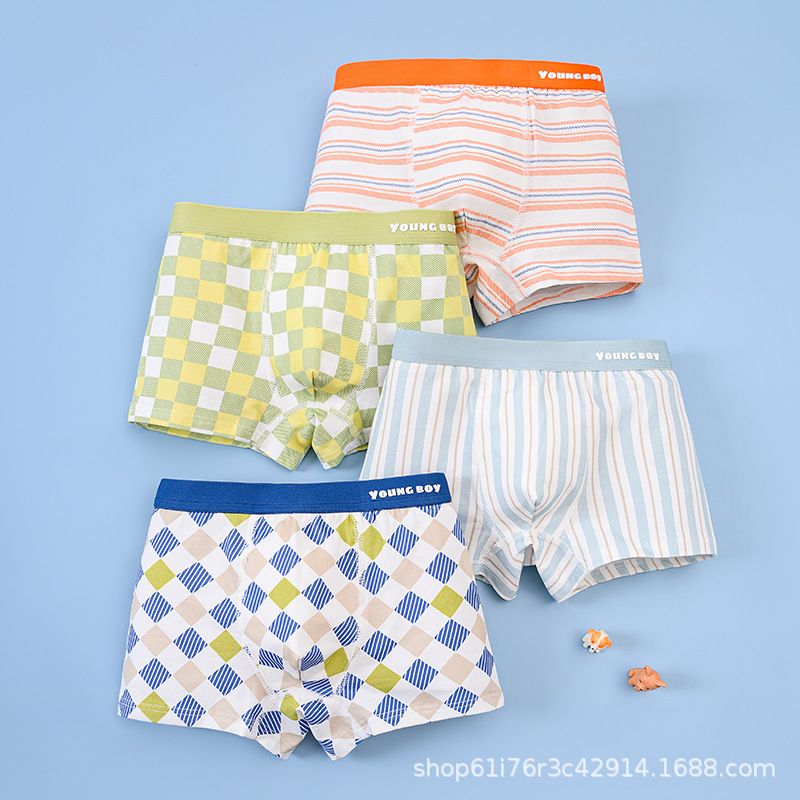 4pcs boys' underwear pure cotton four cornered teddy bear cartoon children's underwear boys' flat underwear
