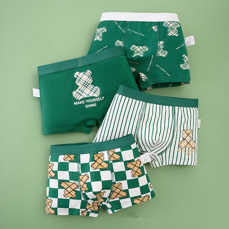 4pcs boys' underwear pure cotton four cornered teddy bear cartoon children's underwear boys' flat underwear
