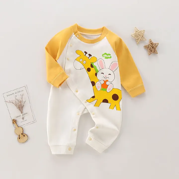 Baby jumpsuit autumn and winter long sleeved combed cotton printed crawling suit, baby close fitting underwear, baby clothes