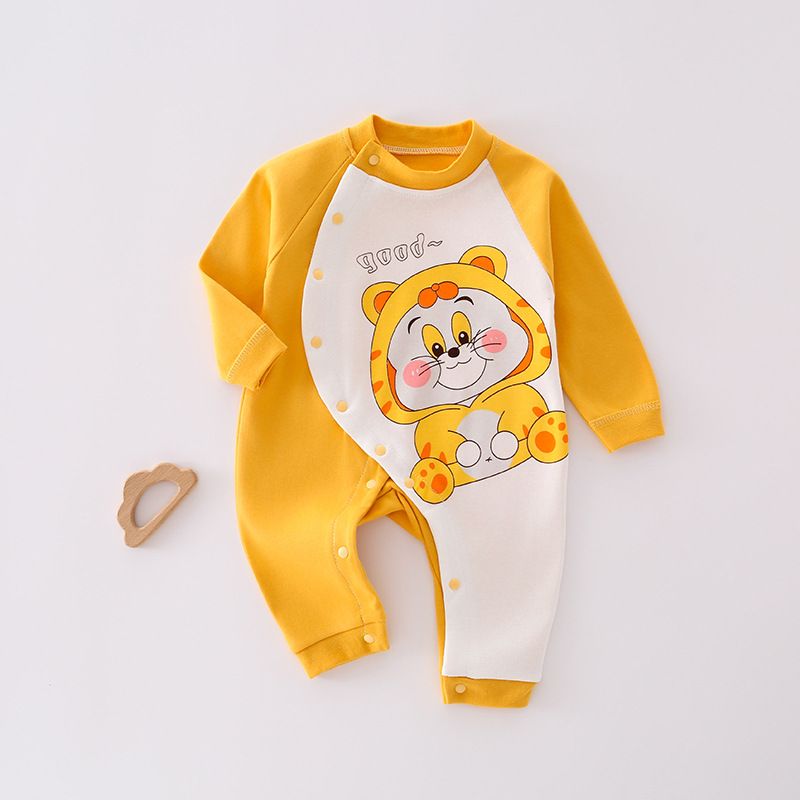 Baby jumpsuit autumn and winter long sleeved combed cotton printed crawling suit, baby close fitting underwear, baby clothes