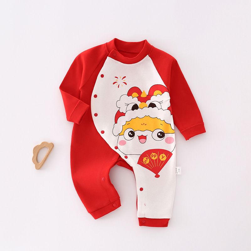 Baby jumpsuit autumn and winter long sleeved combed cotton printed crawling suit, baby close fitting underwear, baby clothes