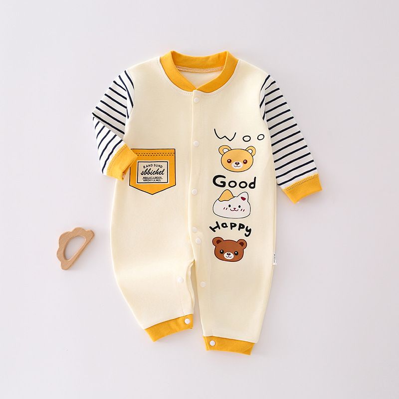 Baby jumpsuit autumn and winter long sleeved combed cotton printed crawling suit, baby close fitting underwear, baby clothes