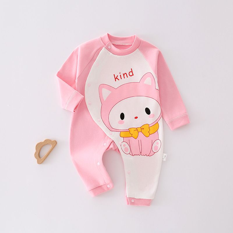 Baby jumpsuit autumn and winter long sleeved combed cotton printed crawling suit, baby close fitting underwear, baby clothes