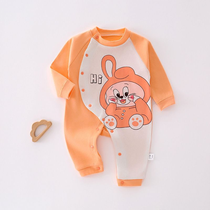 Baby jumpsuit autumn and winter long sleeved combed cotton printed crawling suit, baby close fitting underwear, baby clothes
