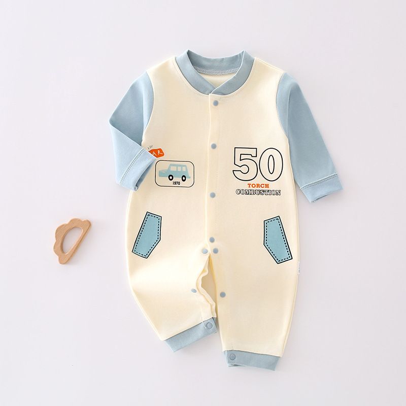 Baby jumpsuit autumn and winter long sleeved combed cotton printed crawling suit, baby close fitting underwear, baby clothes