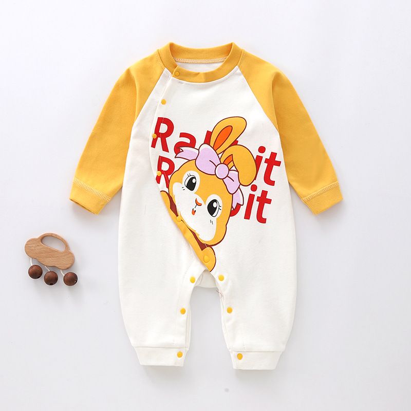 Baby jumpsuit autumn and winter long sleeved combed cotton printed crawling suit, baby close fitting underwear, baby clothes
