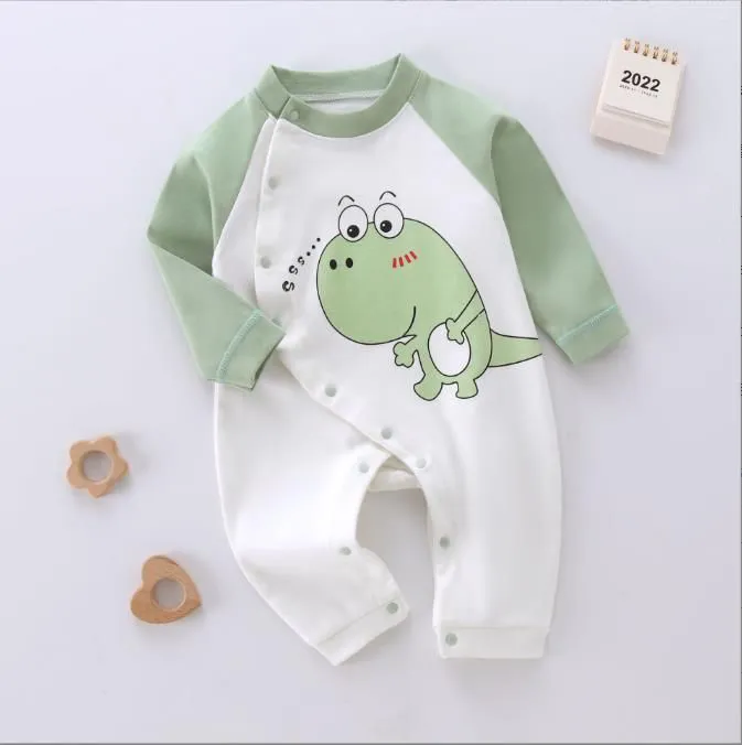 Baby jumpsuit autumn and winter long sleeved combed cotton printed crawling suit, baby close fitting underwear, baby clothes