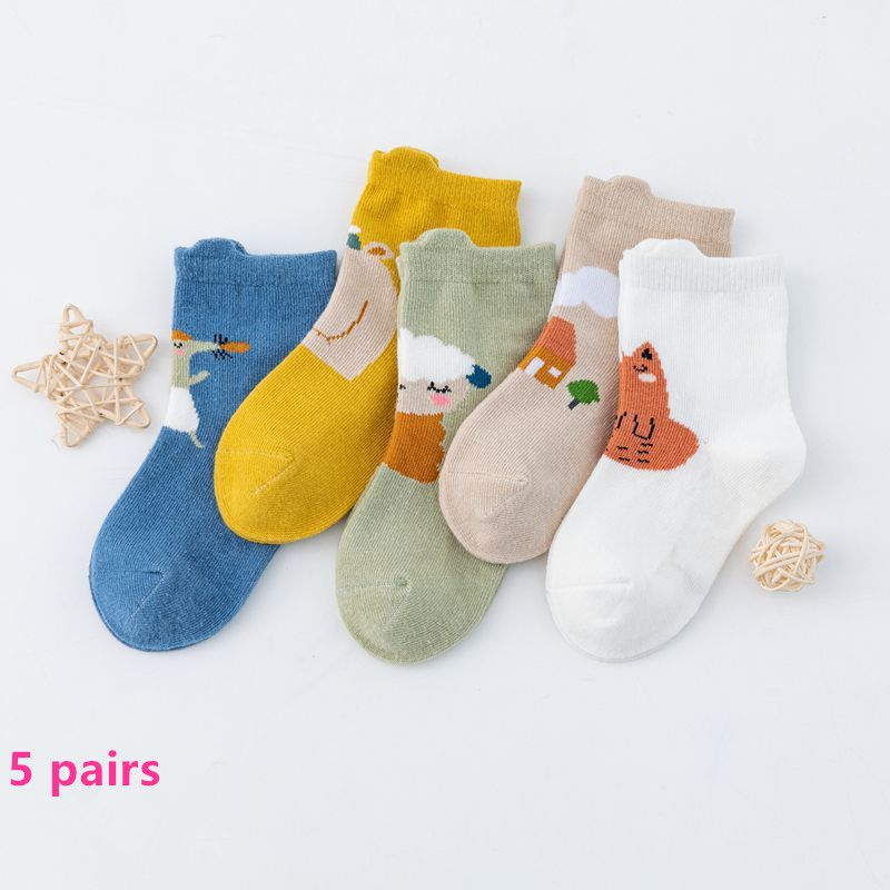 Spring and Autumn 5 pairs of children's socks, cotton socks, baby socks, baby socks, floor socks, children's socks, student socks, medium socks, men's and women's socks