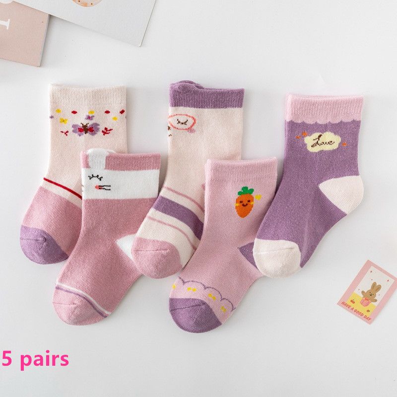 Spring and Autumn 5 pairs of children's socks, cotton socks, baby socks, baby socks, floor socks, children's socks, student socks, medium socks, men's and women's socks