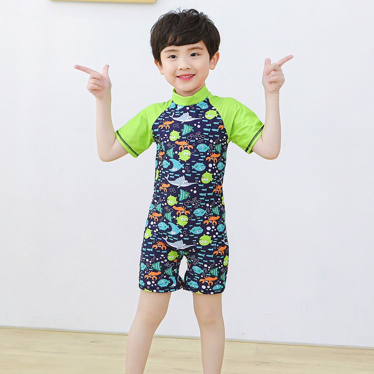 Cartoon children's swimsuits for boys and girls, elementary school students' swimsuits, conjoined babies, boys and girls' swimsuits, crawling clothes, baby short sleeves