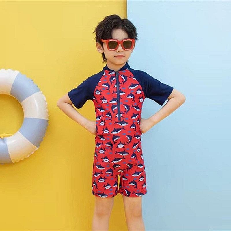 Cartoon children's swimsuits for boys and girls, elementary school students' swimsuits, conjoined babies, boys and girls' swimsuits, crawling clothes, baby short sleeves