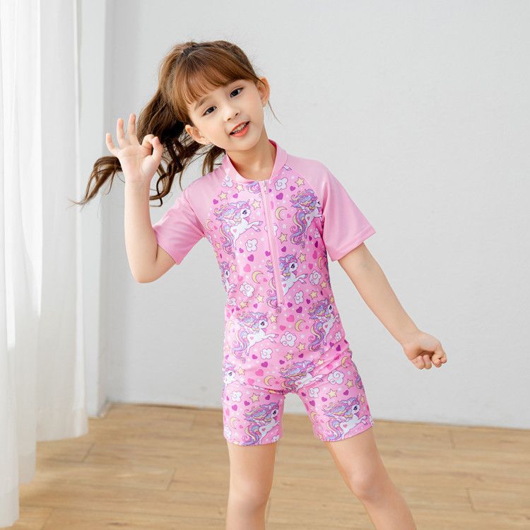 Cartoon children's swimsuits for boys and girls, elementary school students' swimsuits, conjoined babies, boys and girls' swimsuits, crawling clothes, baby short sleeves