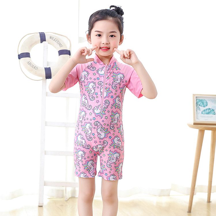Cartoon children's swimsuits for boys and girls, elementary school students' swimsuits, conjoined babies, boys and girls' swimsuits, crawling clothes, baby short sleeves