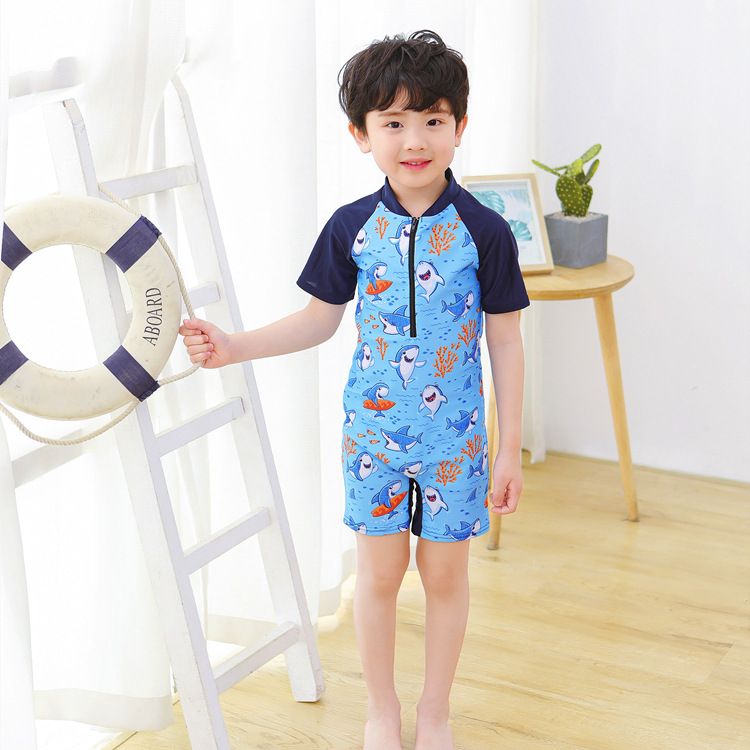 Cartoon children's swimsuits for boys and girls, elementary school students' swimsuits, conjoined babies, boys and girls' swimsuits, crawling clothes, baby short sleeves