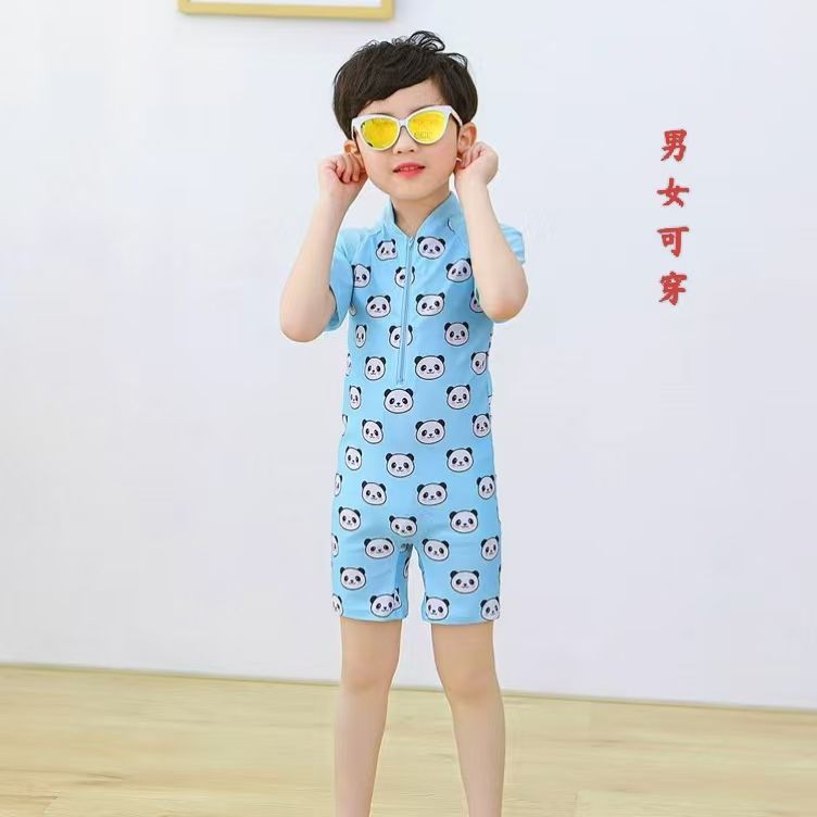 Cartoon children's swimsuits for boys and girls, elementary school students' swimsuits, conjoined babies, boys and girls' swimsuits, crawling clothes, baby short sleeves