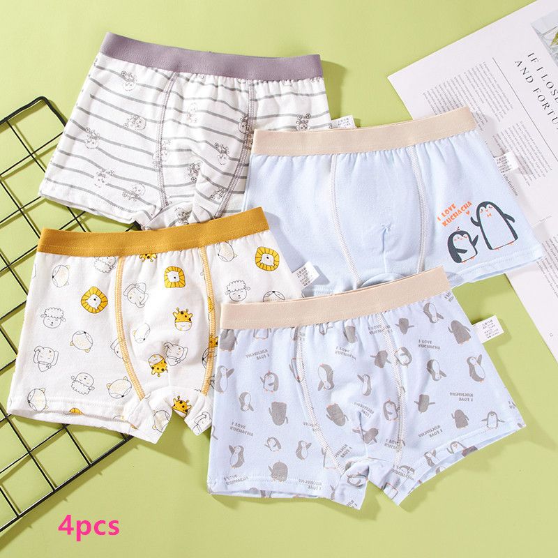 4 pieces of children's underwear boys cartoon small, medium and large boys flat underwear four corner student shorts wholesale