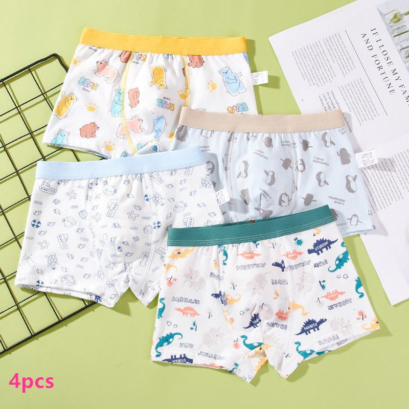 4 pieces of children's underwear boys cartoon small, medium and large boys flat underwear four corner student shorts wholesale