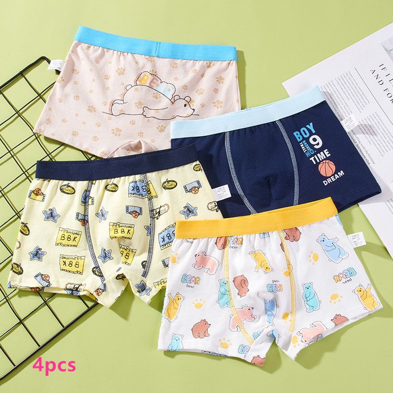 4 pieces of children's underwear boys cartoon small, medium and large boys flat underwear four corner student shorts wholesale