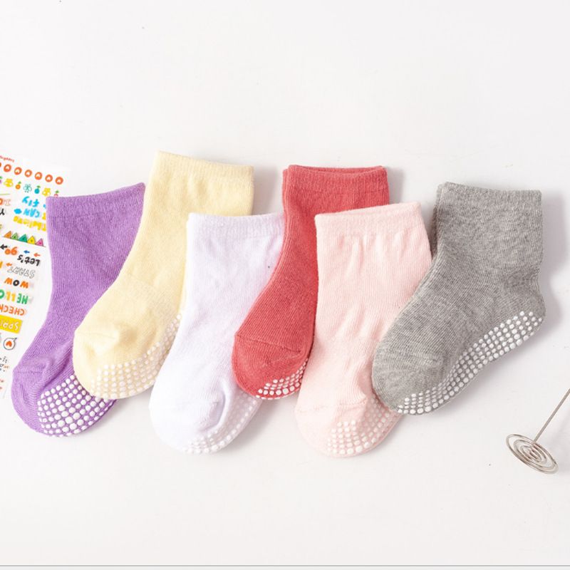 Spring, summer, and autumn anti slip adhesive children's socks, baby socks, cotton socks for boys and girls, boat socks, children's floor socks, 6 pairs
