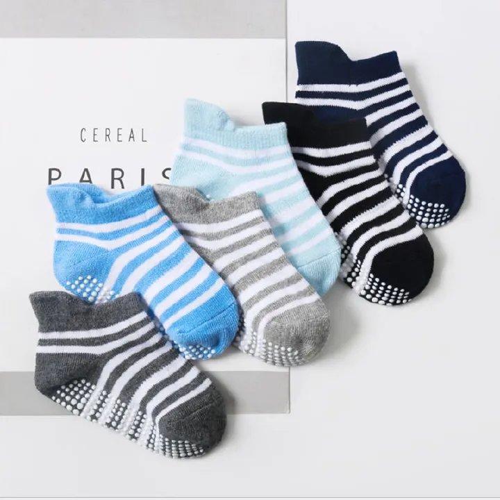 Spring, summer, and autumn anti slip adhesive children's socks, baby socks, cotton socks for boys and girls, boat socks, children's floor socks, 6 pairs