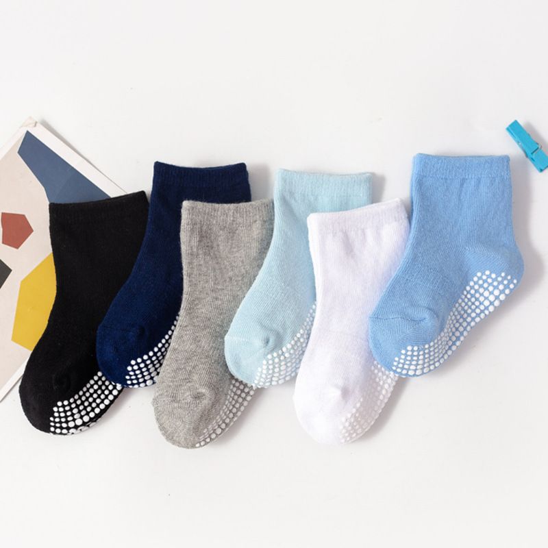 Spring, summer, and autumn anti slip adhesive children's socks, baby socks, cotton socks for boys and girls, boat socks, children's floor socks, 6 pairs