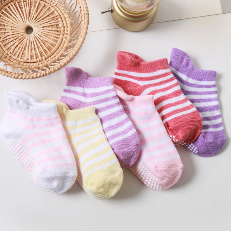Spring, summer, and autumn anti slip adhesive children's socks, baby socks, cotton socks for boys and girls, boat socks, children's floor socks, 6 pairs