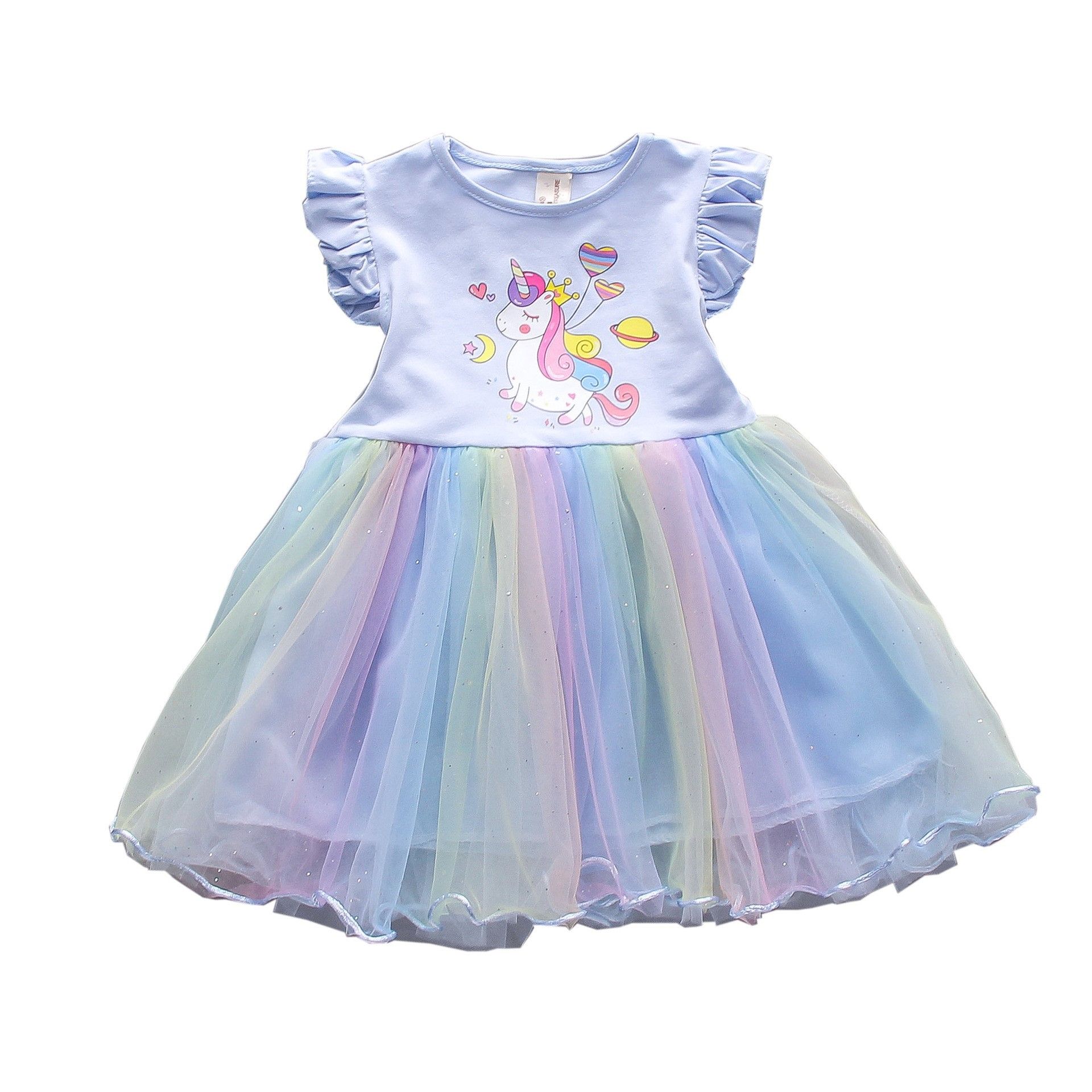 Girls' dress, children's summer children's clothing, princess dress, foal colored mesh splicing, sleeveless fluffy skirt