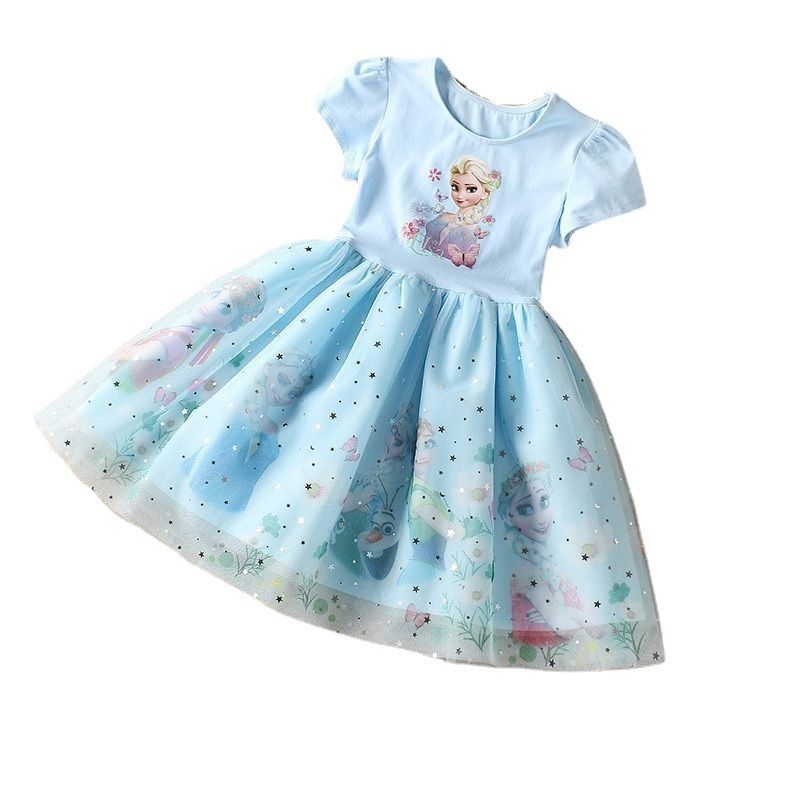Girls' dress, summer dress, Frozen Western style children's clothing, Elsa princess children's dress, baby mesh dress