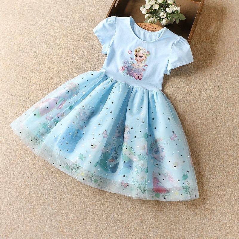 Girls' dress, summer dress, Frozen Western style children's clothing, Elsa princess children's dress, baby mesh dress