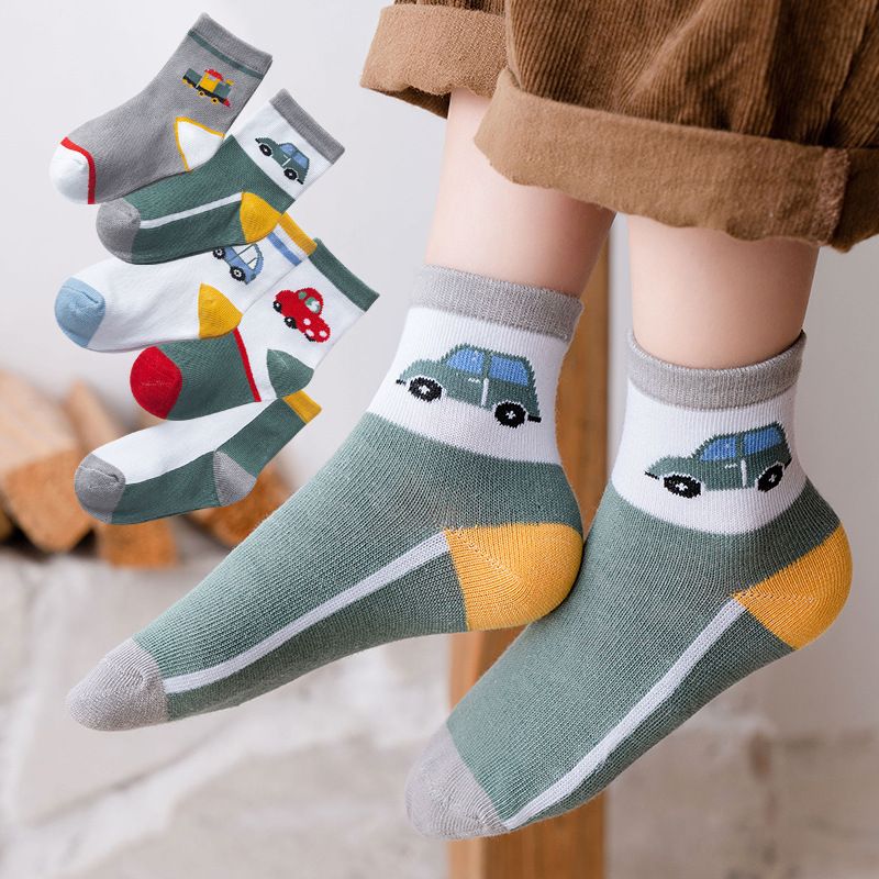Children's Socks 5 Pair Set Autumn/Winter New Cartoon Boys and Girls Fresh Children's Middle Socks 0-9 Year Old Baby Socks