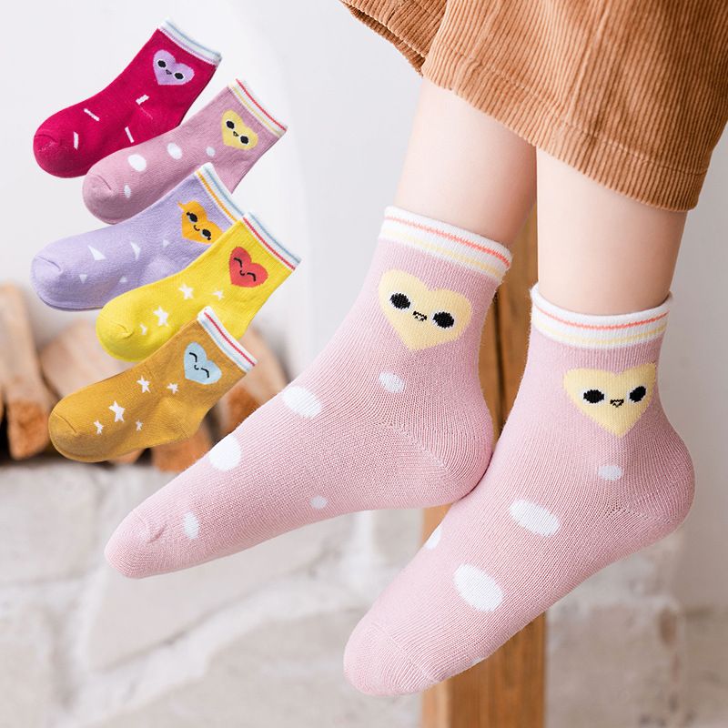 Children's Socks 5 Pair Set Autumn/Winter New Cartoon Boys and Girls Fresh Children's Middle Socks 0-9 Year Old Baby Socks