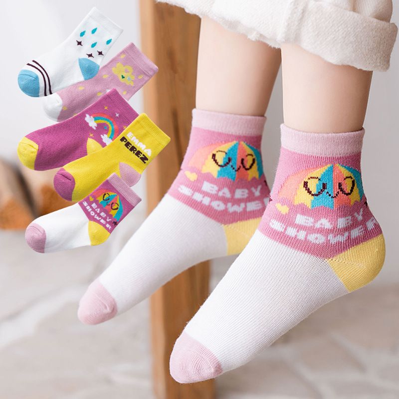 Children's Socks 5 Pair Set Autumn/Winter New Cartoon Boys and Girls Fresh Children's Middle Socks 0-9 Year Old Baby Socks