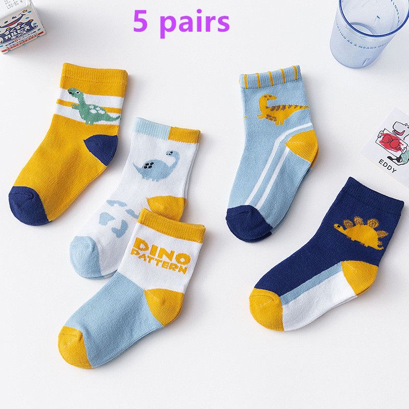 Children's Socks 5 Pair Set Autumn/Winter New Cartoon Boys and Girls Fresh Children's Middle Socks 0-9 Year Old Baby Socks