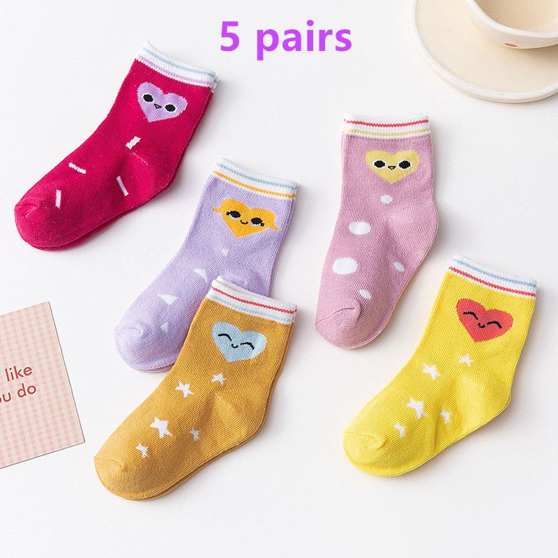 Children's Socks 5 Pair Set Autumn/Winter New Cartoon Boys and Girls Fresh Children's Middle Socks 0-9 Year Old Baby Socks