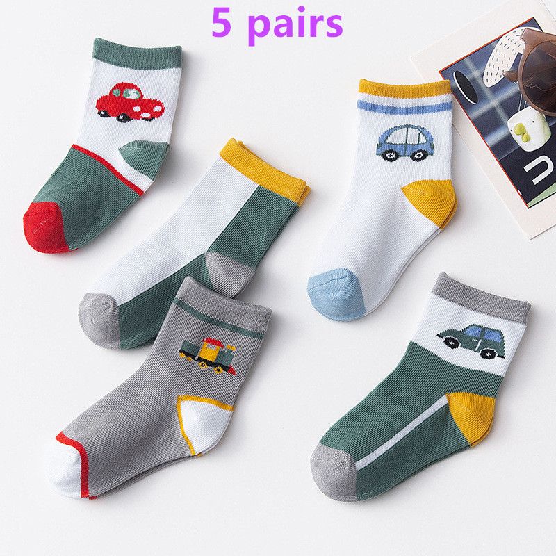 Children's Socks 5 Pair Set Autumn/Winter New Cartoon Boys and Girls Fresh Children's Middle Socks 0-9 Year Old Baby Socks