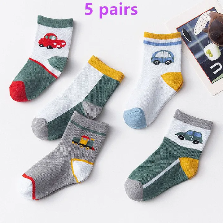 Children's Socks 5 Pair Set Autumn/Winter New Cartoon Boys and Girls Fresh Children's Middle Socks 0-9 Year Old Baby Socks