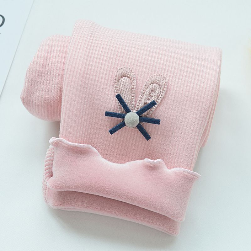 Girls' bottom pants made of fleece for autumn and winter, baby with added fleece, pure cotton pants for small and medium-sized children to wear, stylish pants with one-piece fleece