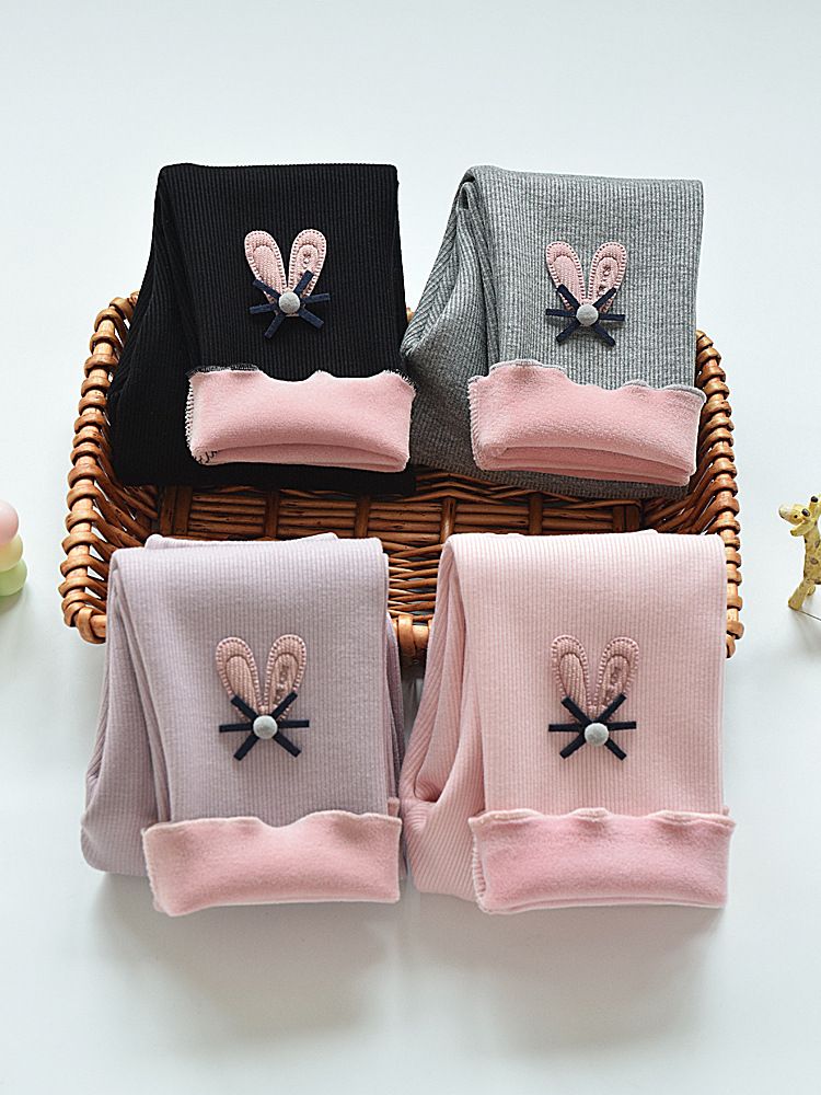 Girls' bottom pants made of fleece for autumn and winter, baby with added fleece, pure cotton pants for small and medium-sized children to wear, stylish pants with one-piece fleece