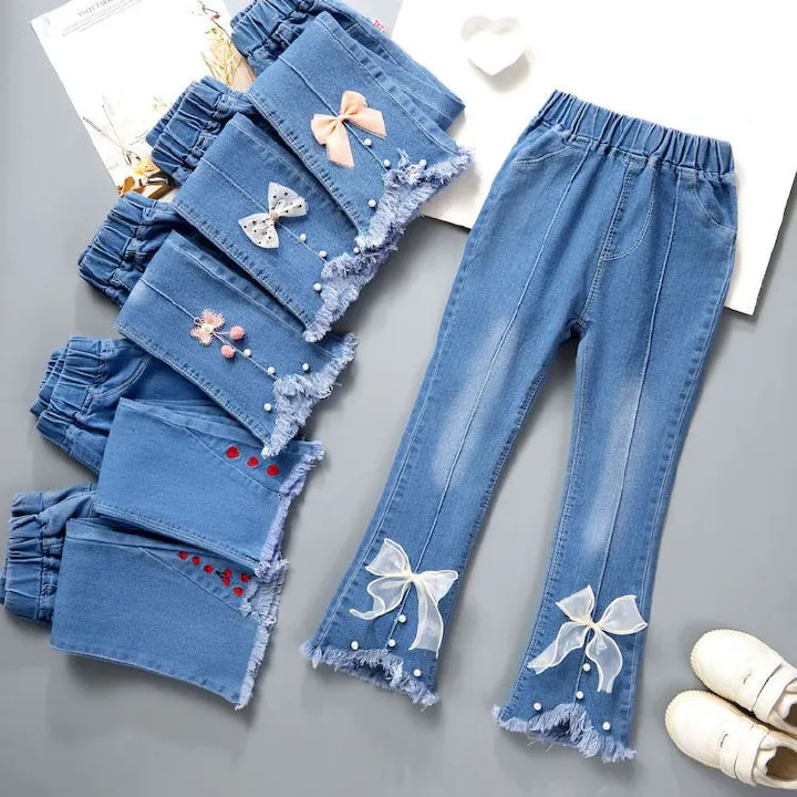Children's clothing, spring and autumn styles, girls' jeans, medium and large children's wide leg pants, baby casual girls' flared long pants