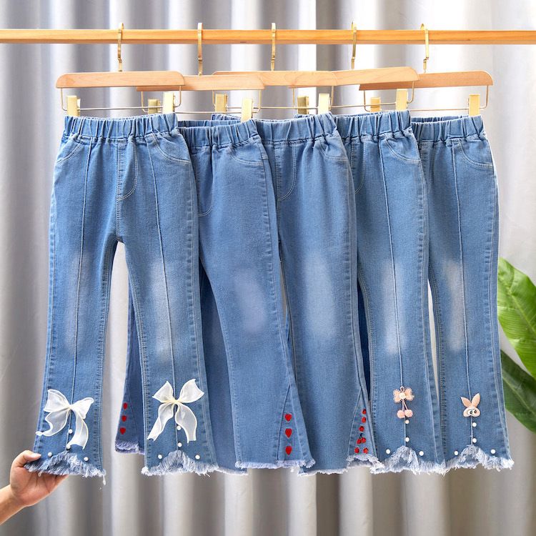 Children's clothing, spring and autumn styles, girls' jeans, medium and large children's wide leg pants, baby casual girls' flared long pants