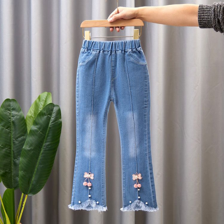 Children's clothing, spring and autumn styles, girls' jeans, medium and large children's wide leg pants, baby casual girls' flared long pants