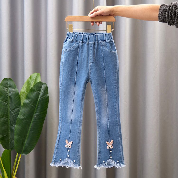 Children's clothing, spring and autumn styles, girls' jeans, medium and large children's wide leg pants, baby casual girls' flared long pants