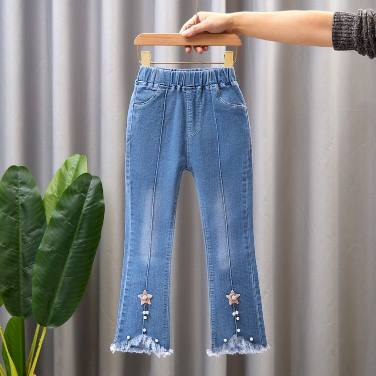 Children's clothing, spring and autumn styles, girls' jeans, medium and large children's wide leg pants, baby casual girls' flared long pants